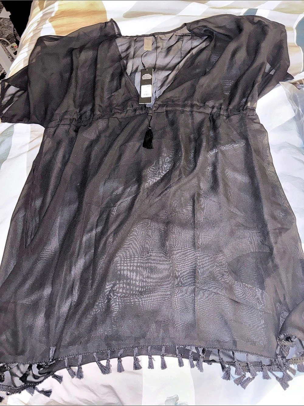 Sheer Fringe Blouse in Black NWT